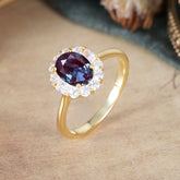 1.5 Carat Classic Halo Lab Grown Alexandrite Ring Oval Shaped Engagement Ring